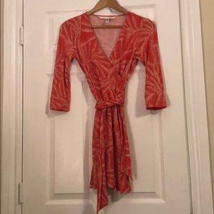 DVF orange and white design wrap dress